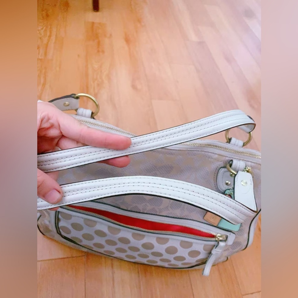 Vintage coach Poppy Hallie Signature Tote Bag polka dot pattern zippered pocket‎ - Picture 7 of 16